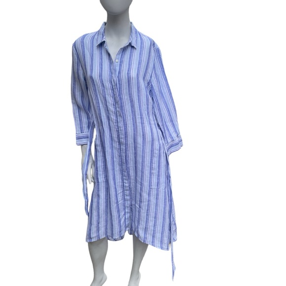 Lord & Taylor Linen Striped Button-Front Shirt Dress Pockets-NWT - Picture 4 of 8